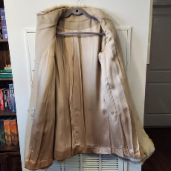Vintage Cuddle Coat Beige Wool Coat with Faux Fur Trim Size M - Picture 3 of 9
